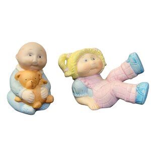Cabbage Patch Kids Vintage Porcelain Figurines Set 1984 Baby Boy Blond Girl 80s